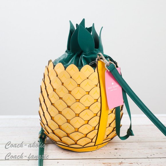 NWT Kate Spade Amazing Colada Novelty Pineapple Leather Crossbody Bucket Bag - Picture 7 of 12